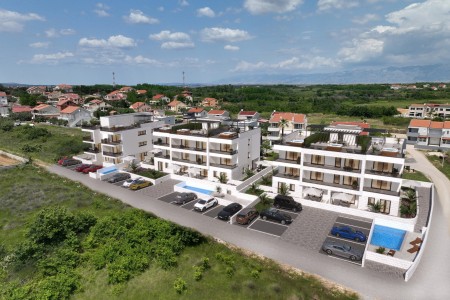 Privlaka – dvosoban apartman 97 m2 s krovnom terasom i pogledom na more, novogradnja