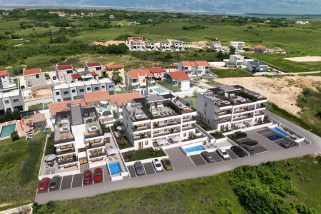 Privlaka – dvosoban apartman 97 m2, krovna terasa i pogled na more, novogradnja