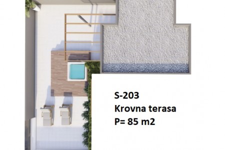 Privlaka – dvosoban apartman 97 m2, krovna terasa i pogled na more, novogradnja